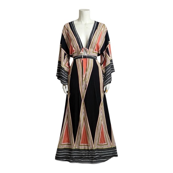 ONE CLOTHING CO boho maxi dress rayon plunge neckline bell sleeves women’s small - Picture 7 of 16